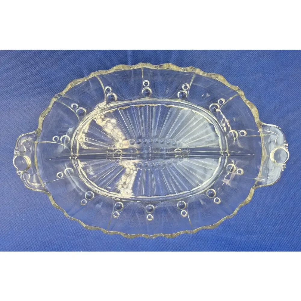 Clear Glass Anchor Hocking Divided Relish Tray Oyster & Pearl Pattern 12x8x2